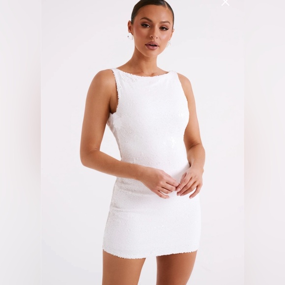 Meshki AYLA Sequin Mini Dress, White, size medium, bridal bachelorette wedding - Picture 3 of 7